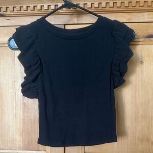 Zara Black Ribbed Ruffle Sleeve Top